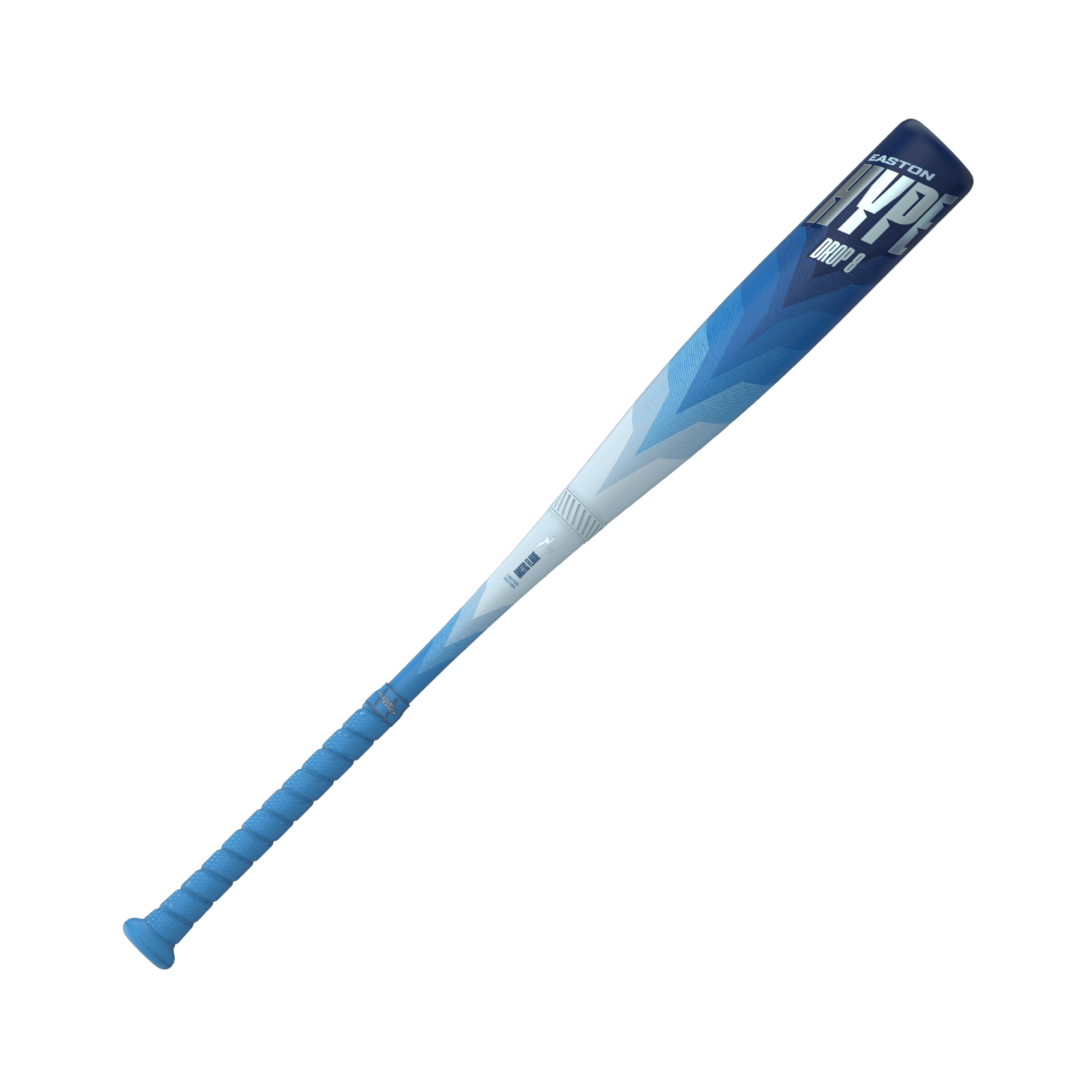 Easton Hype Fire 2024 Arctic Flame Limited Edition USSSA -8 baseball bat featuring a high performing composite barrel design.