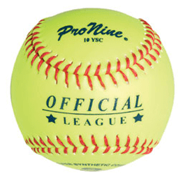 Pro Nine 10" T-Ball softball with synthetic vinyl cover, medium seam, ideal for coach pitching and official league play.