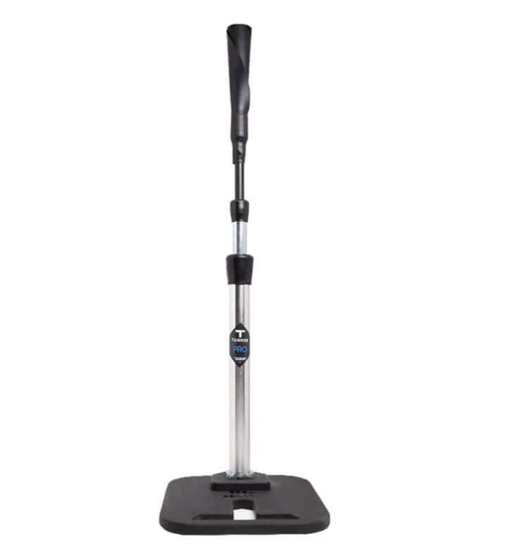 Tanner Pro batting tee with weighted base and adjustable height for baseball and softball training.
