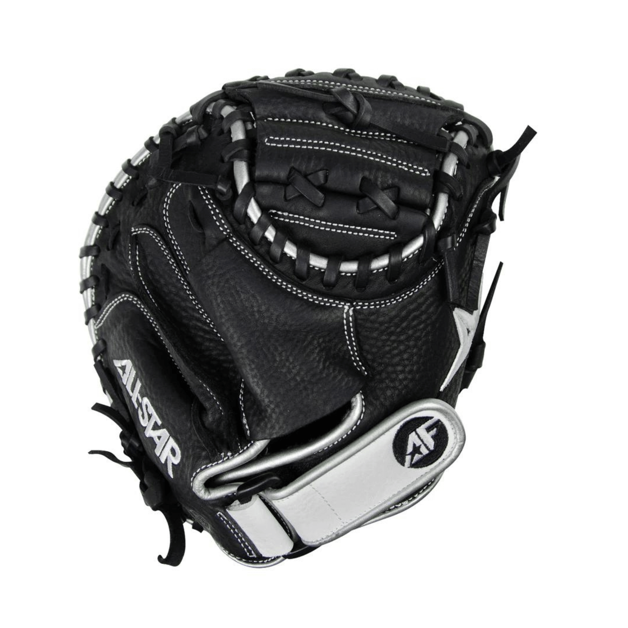 All-Star Training Glove Focus Framer Fastpitch catcher mitt designed for enhanced concentration and drills, LHT BK 29".