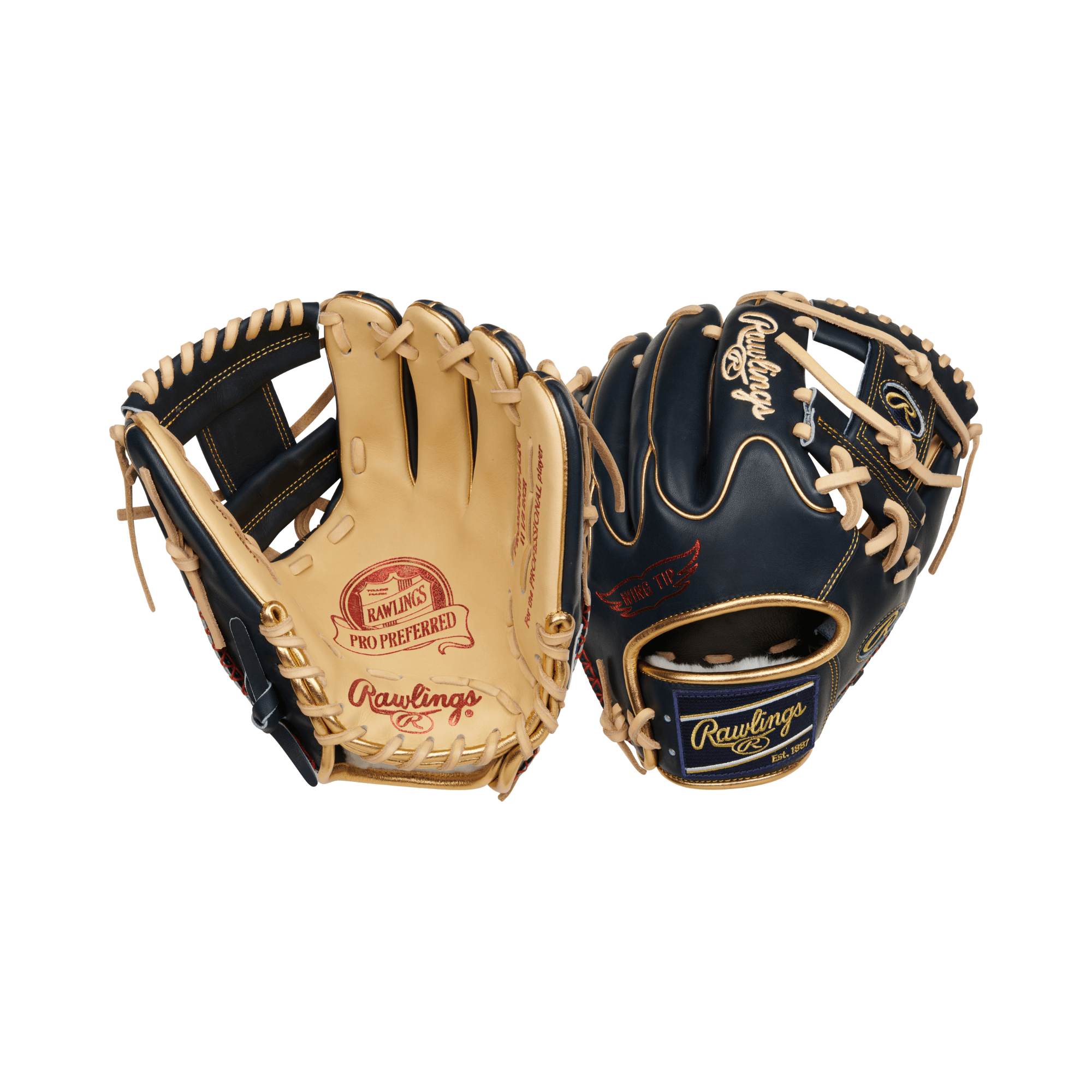Rawlings Pro Preferred 11.5" baseball glove featuring a luxurious kip leather shell and Pittards sheepskin palm.