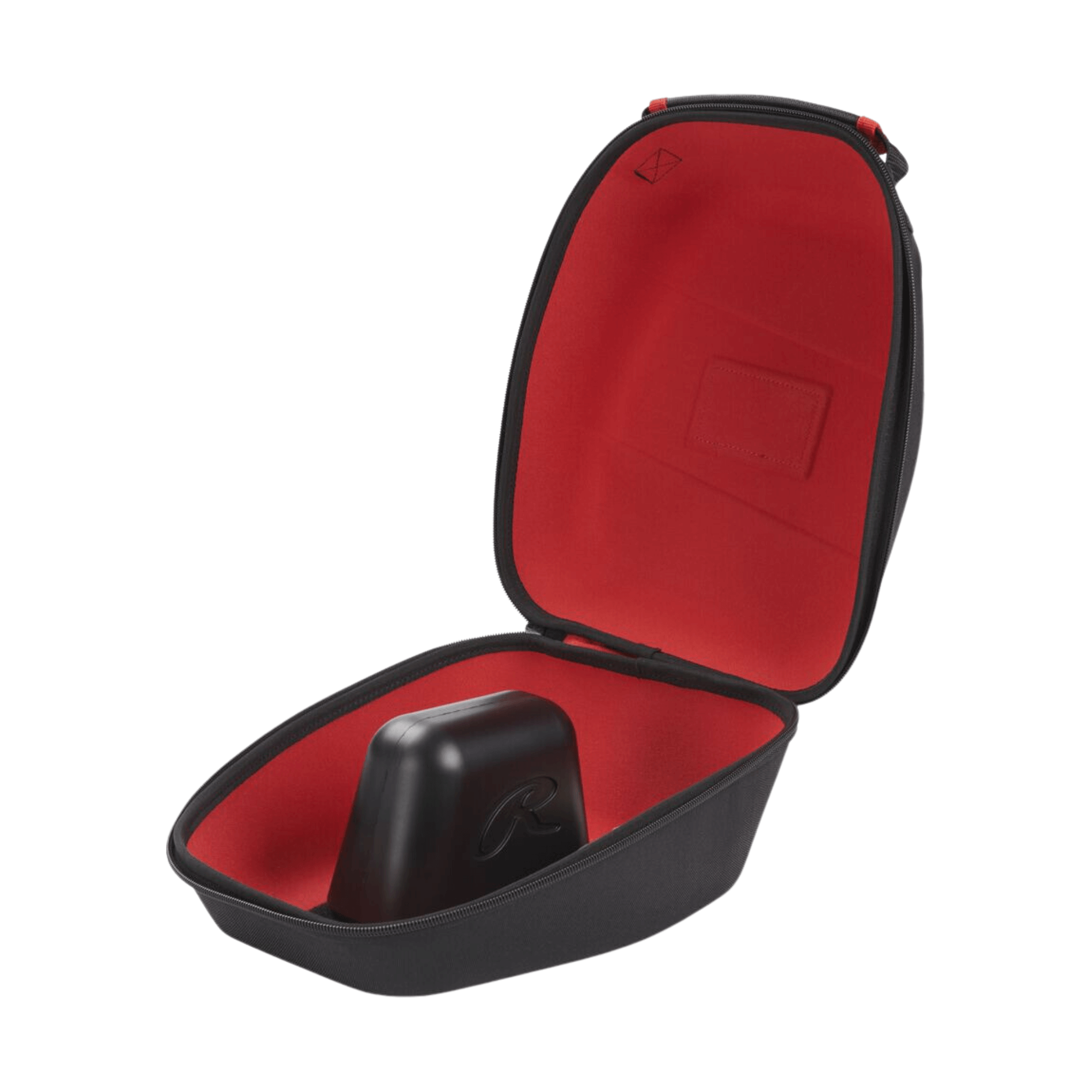 Rawlings Glove Crib case open, featuring molded EVA hard-shell design and red interior for glove protection and transport.