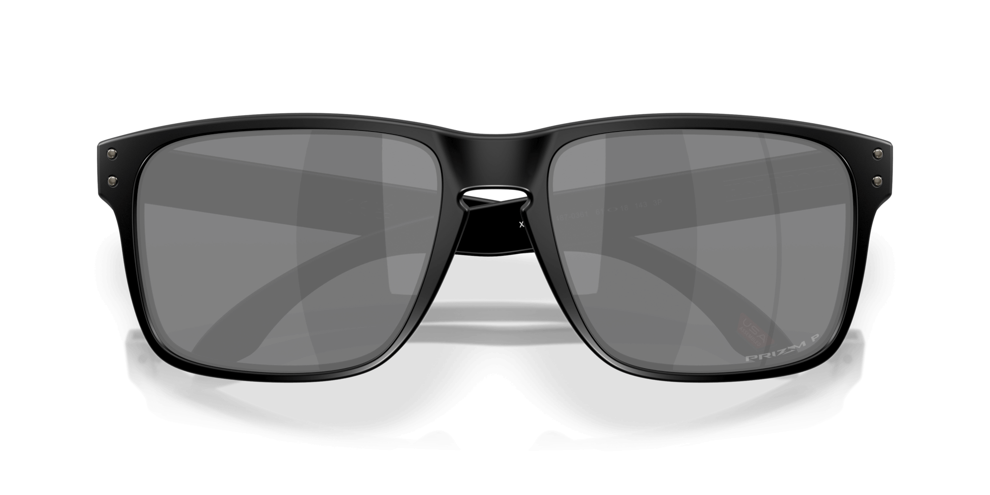 Front view of Oakley Holbrook XXL sunglasses with matte black frame and Prizm black polarized lenses.