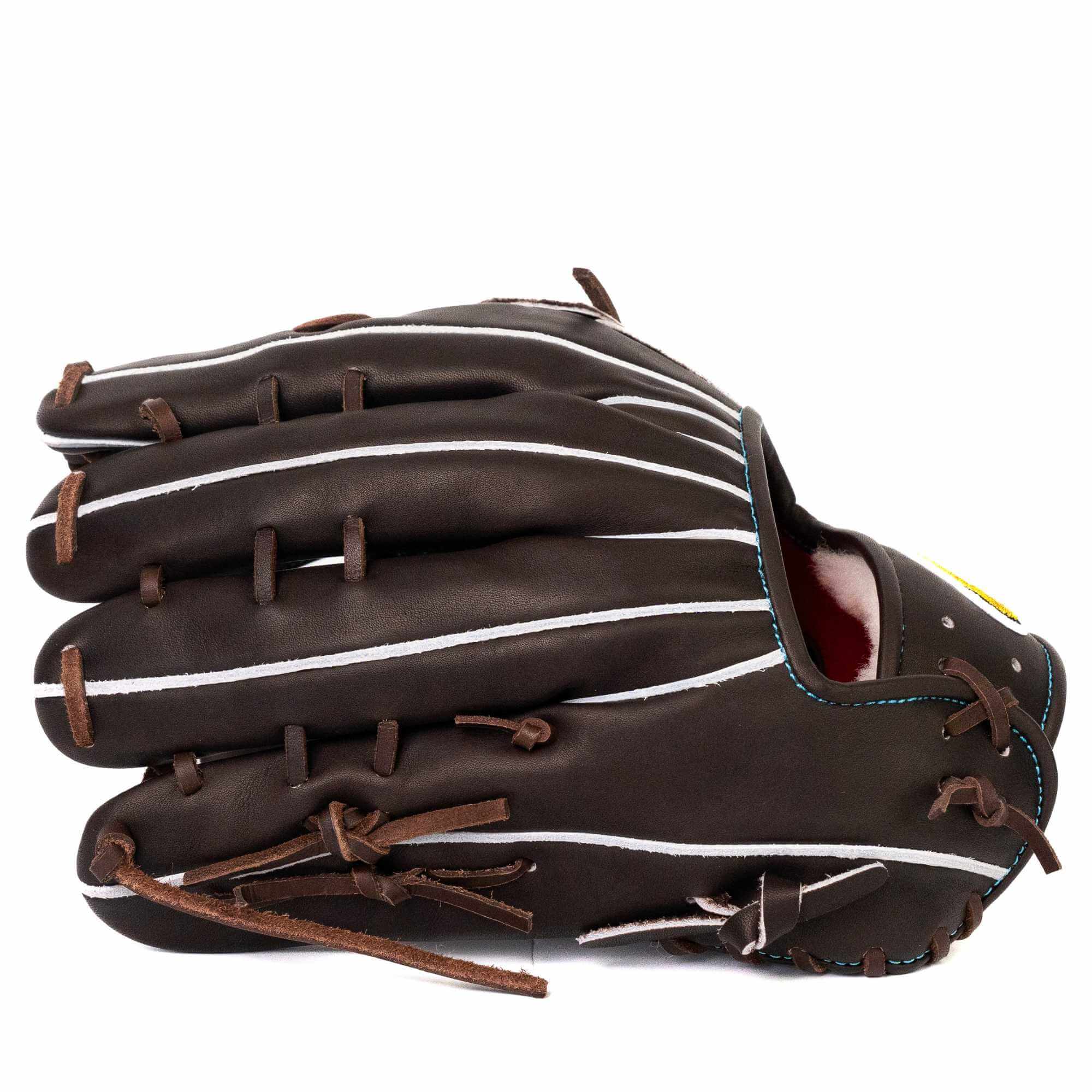 Jax LJ-10 outfield glove in chocolate brown, 12.5", showcasing deep pocket and premium craftsmanship.