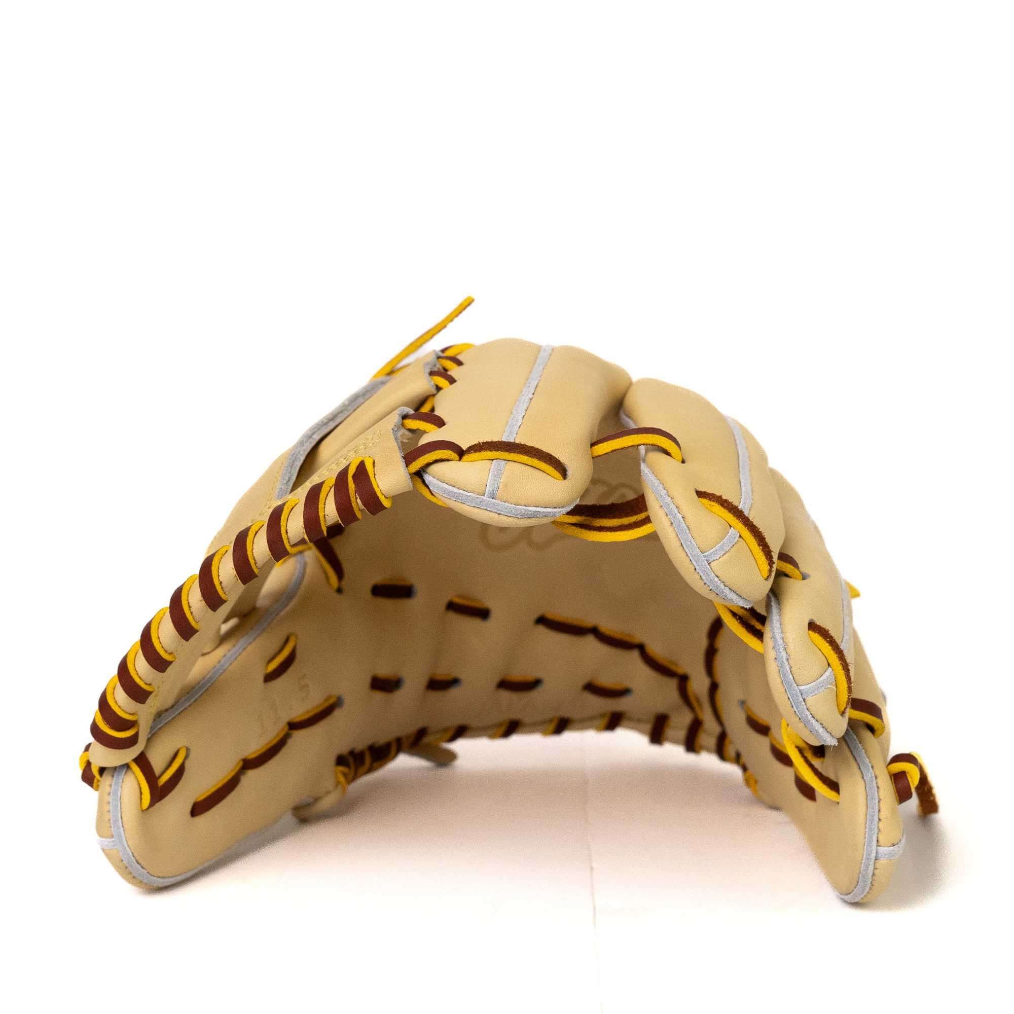 Inside view of Jax Fielding Glove DM-5 Infield Blonde RHT 11.5", showcasing its premium craftsmanship and extra-large pocket.