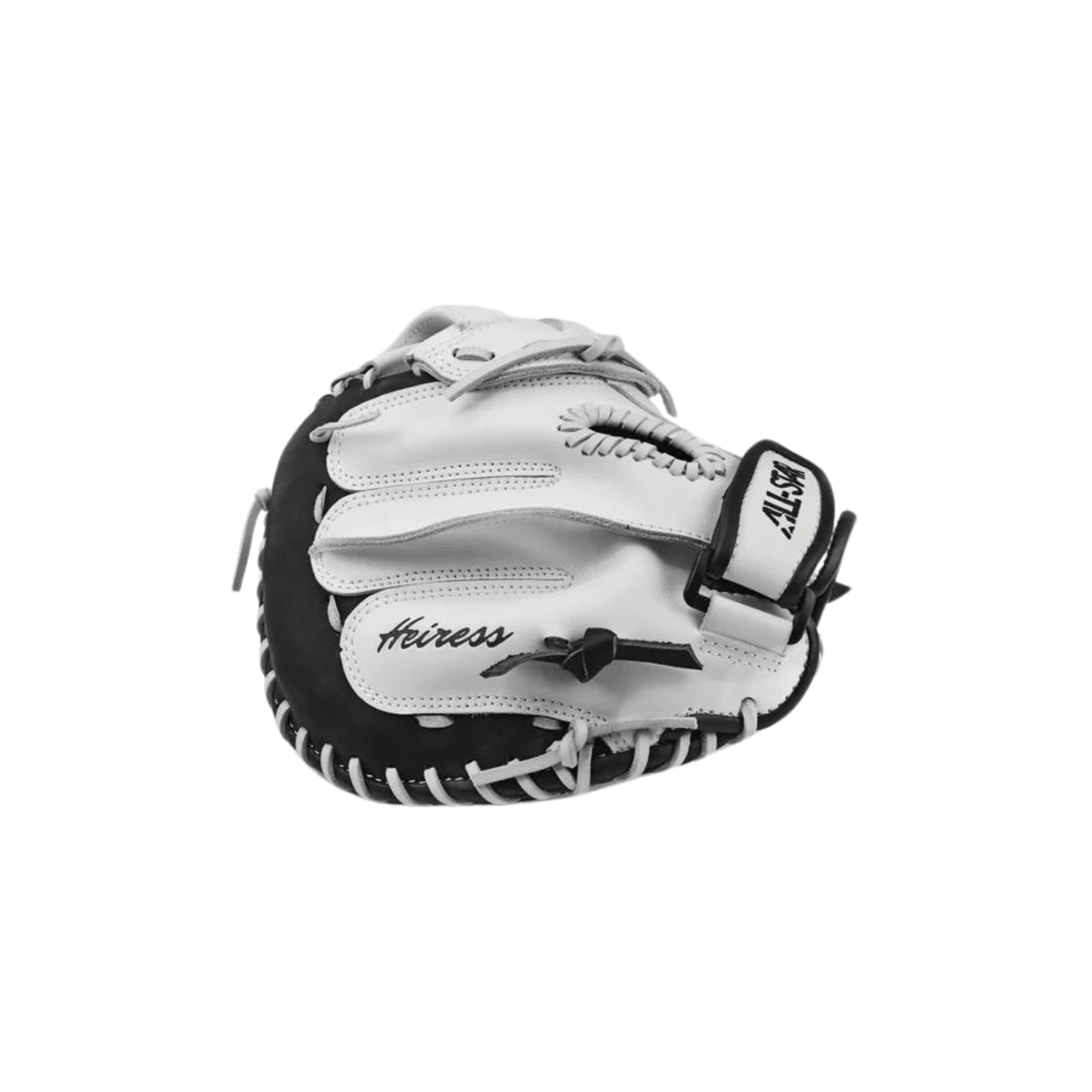 All-Star Heiress fastpitch catcher's mitt 34" RHT, featuring durable leather and adjustable wrist closure for travel ball catchers.