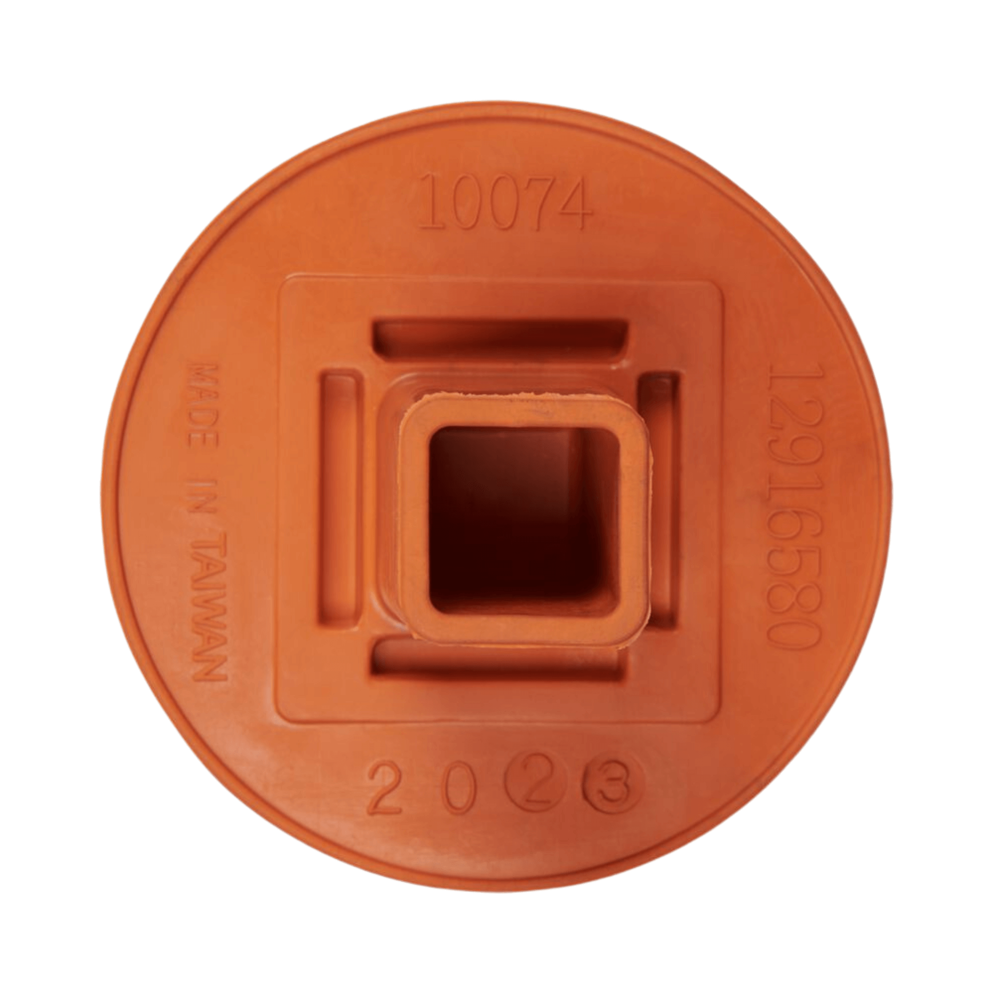 Rawlings mushroom cap plug in orange, heavy-duty rubber for ground anchors, made in Taiwan, sold individually.