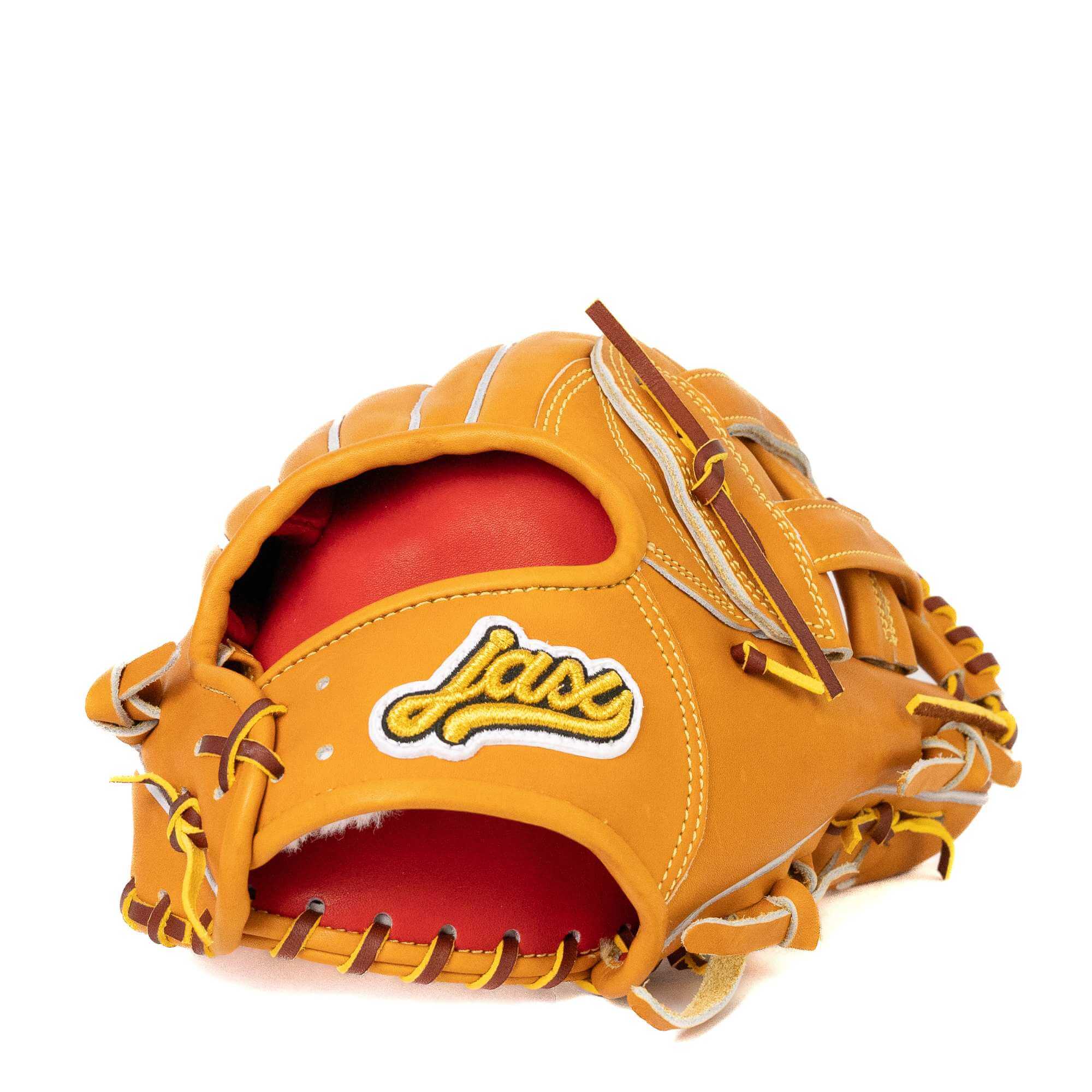 Jax EN-7 infield glove in tan with red pocket, showcasing flexibility and craftsmanship for elite performance on the field.