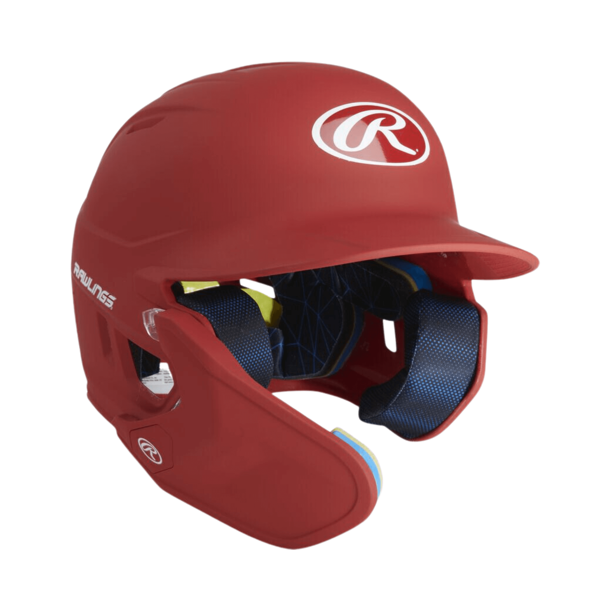 Rawlings Mach Adjust left handed batting helmet in red, featuring adjustable design for optimal performance and visibility.