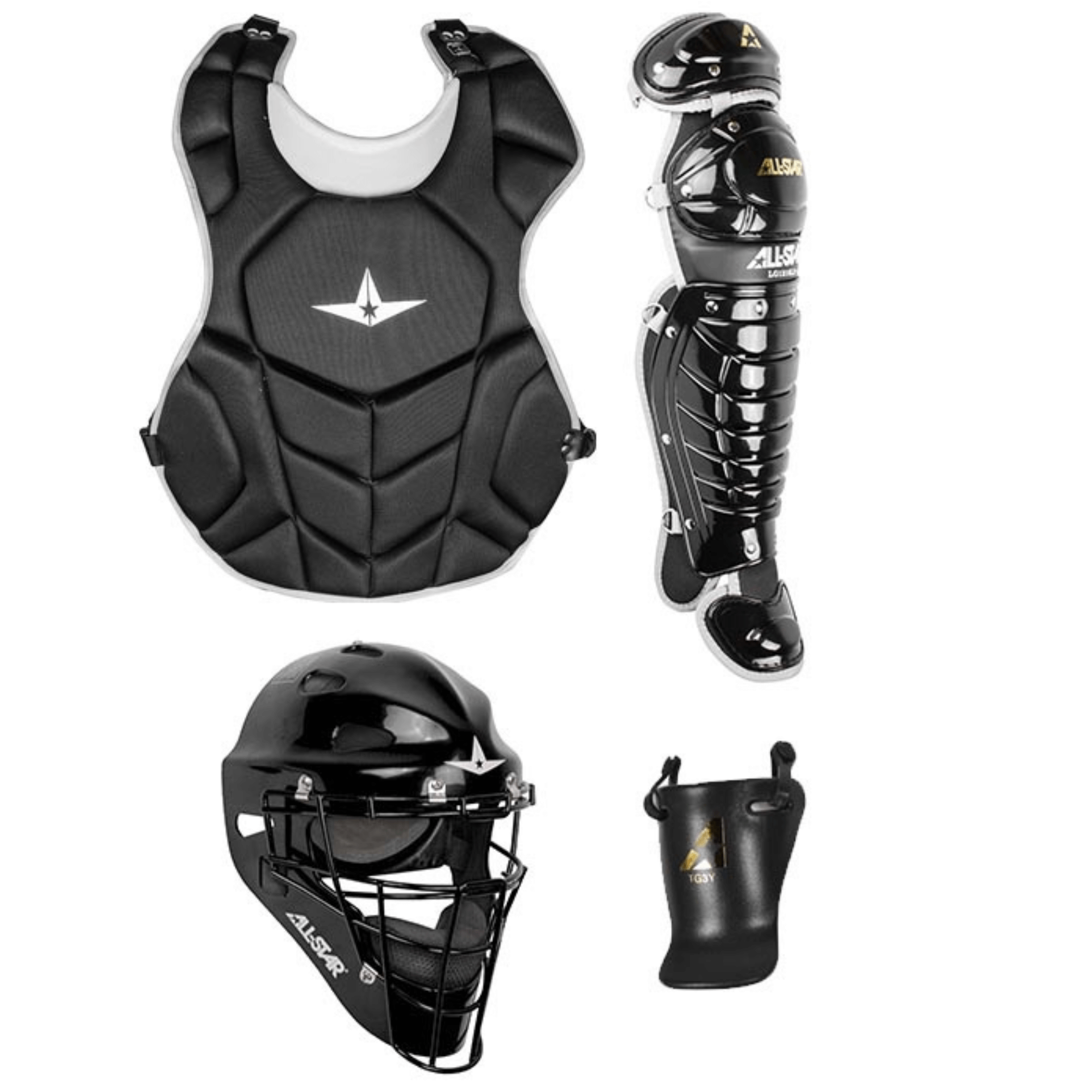 All-Star League Series Catching Kit featuring helmet, chest protector, leg guards, and throat guard for ages 9-12.
