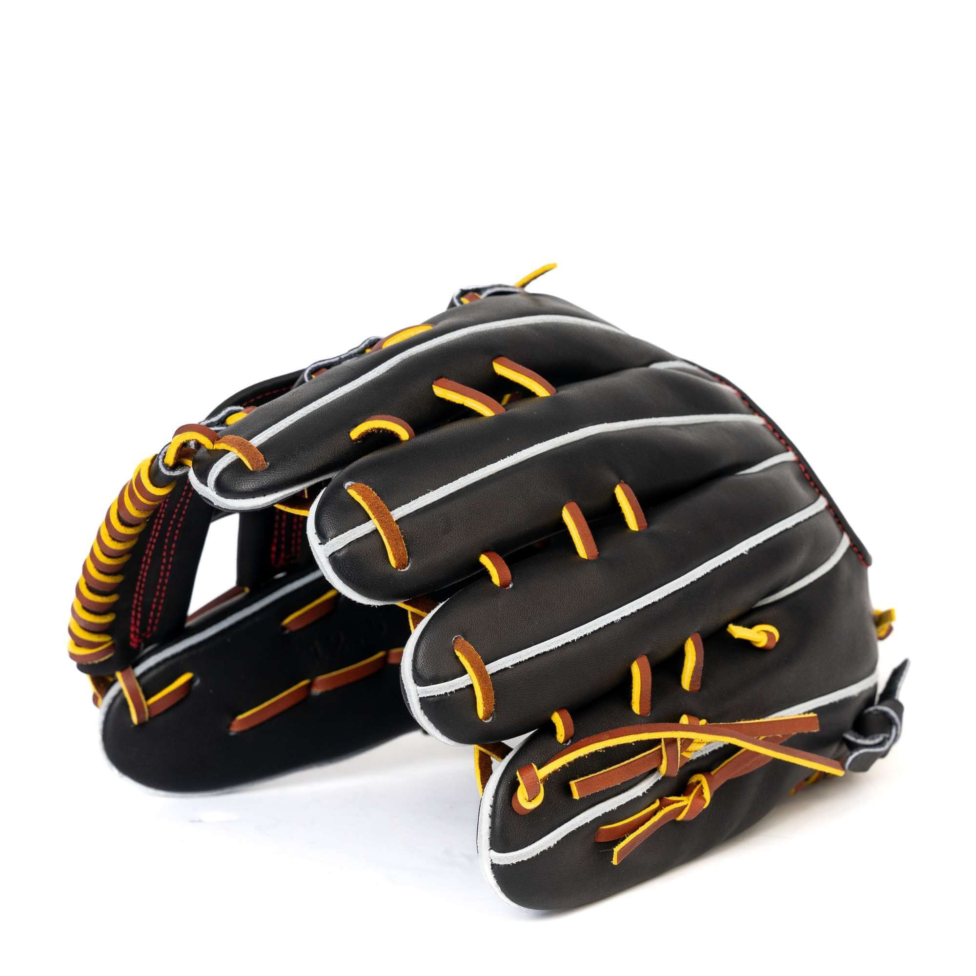 Jax Fielding Glove LJ-10 Outfield Glove Black 12.5" LHT with yellow stitching and premium leather design