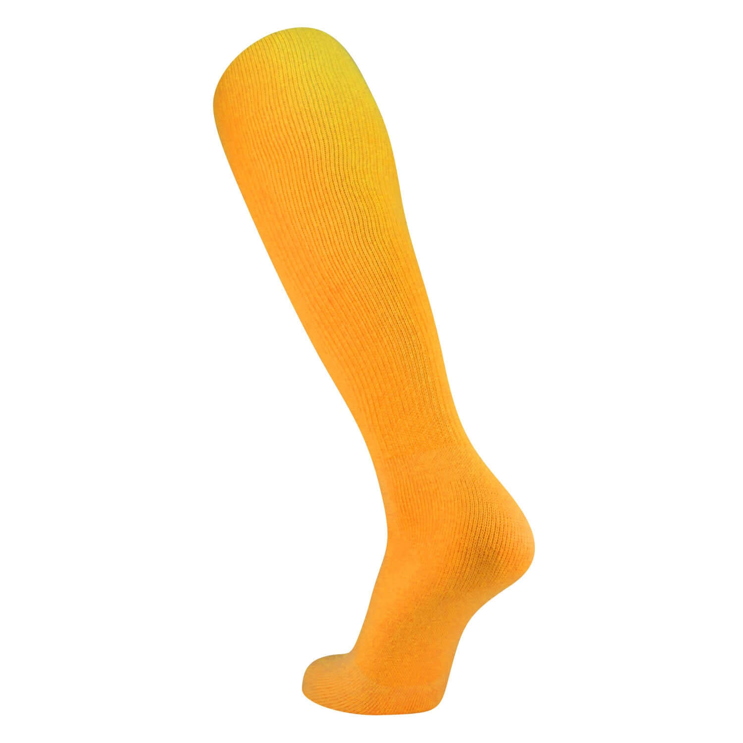 Bright gold TCK tube sock showcasing an over-calf design for comfort and style during sports activities.