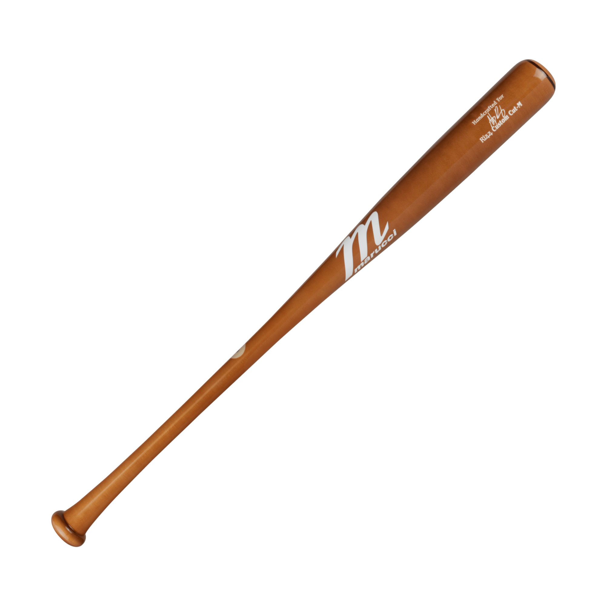Marucci RIZZ44 Pro Exclusive wood bat in honey finish, featuring a traditional knob and Anthony Rizzo's signature.