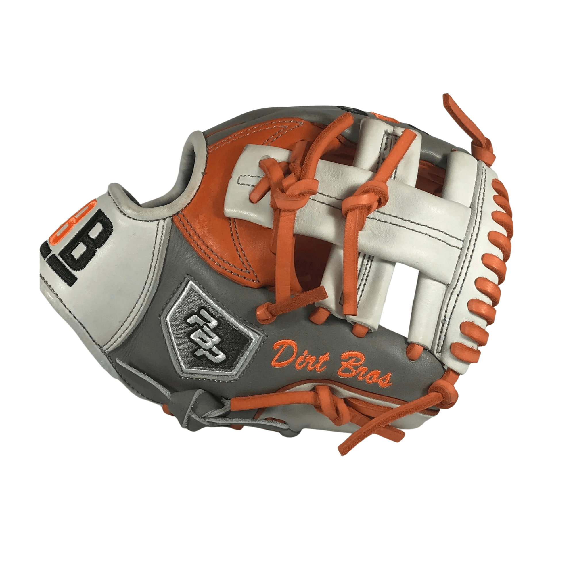 PBPRO Dirt Bro Trainer Glove in orange and gray with "I" Web style design and USA tanned leather lacing.