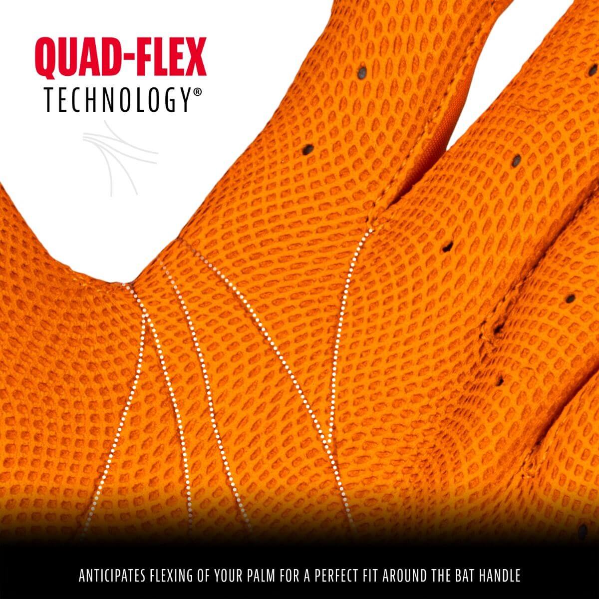 Close-up of Franklin MLB CFX Pro Batting Gloves showcasing Quad-Flex Technology for perfect fit around bat handle.