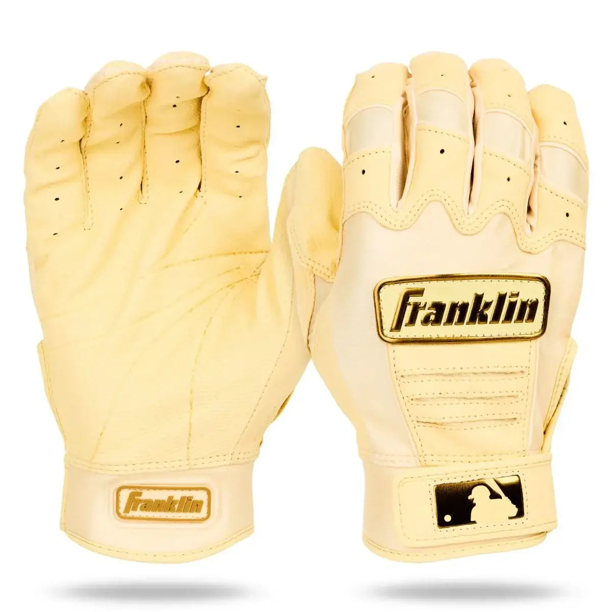 Main image of Franklin Youth CFX Pro Vanilla Gold Batting Gloves on both hands