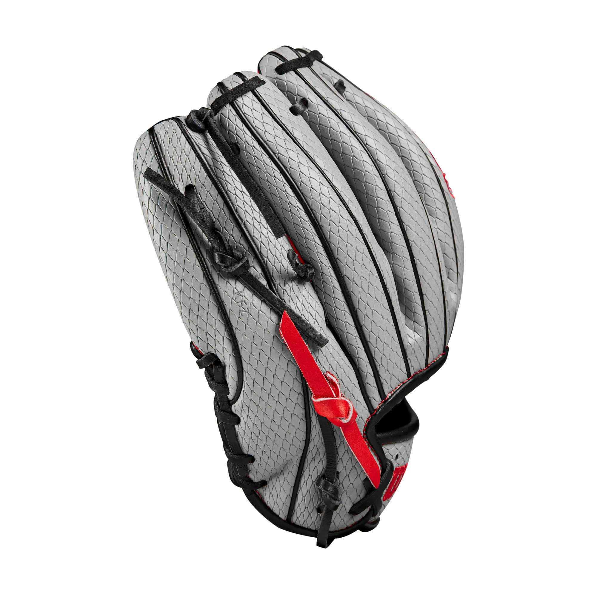Wilson 2024 A2000 Tim Anderson 11.5” infield baseball glove with grey SuperSnakeSkin™ and reinforced H-Web design.