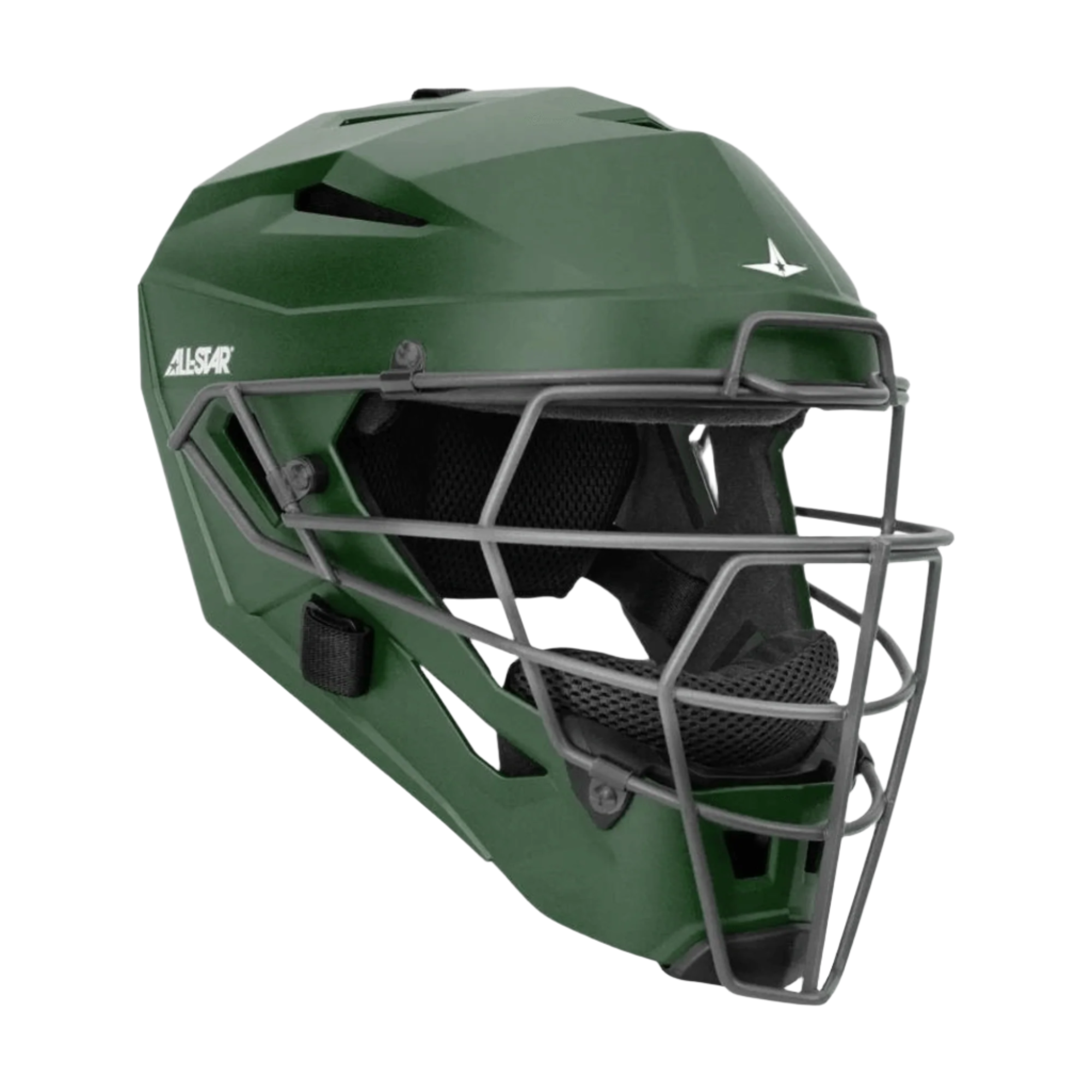 All-Star Adult MVP PRO Catcher's Helmet in Matte Green with Deflexion Tech for enhanced protection and performance.