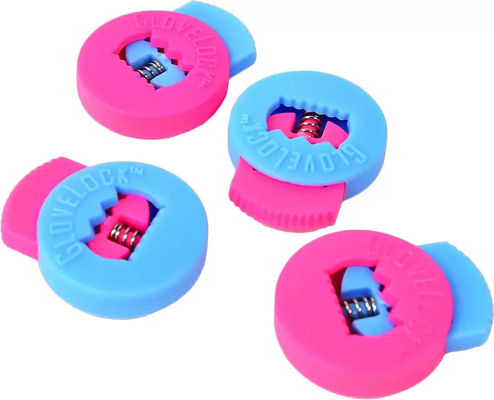 All-Star Glovelocks 4 Pack Lace Clips Limited Edition in pink and blue with visible springs.