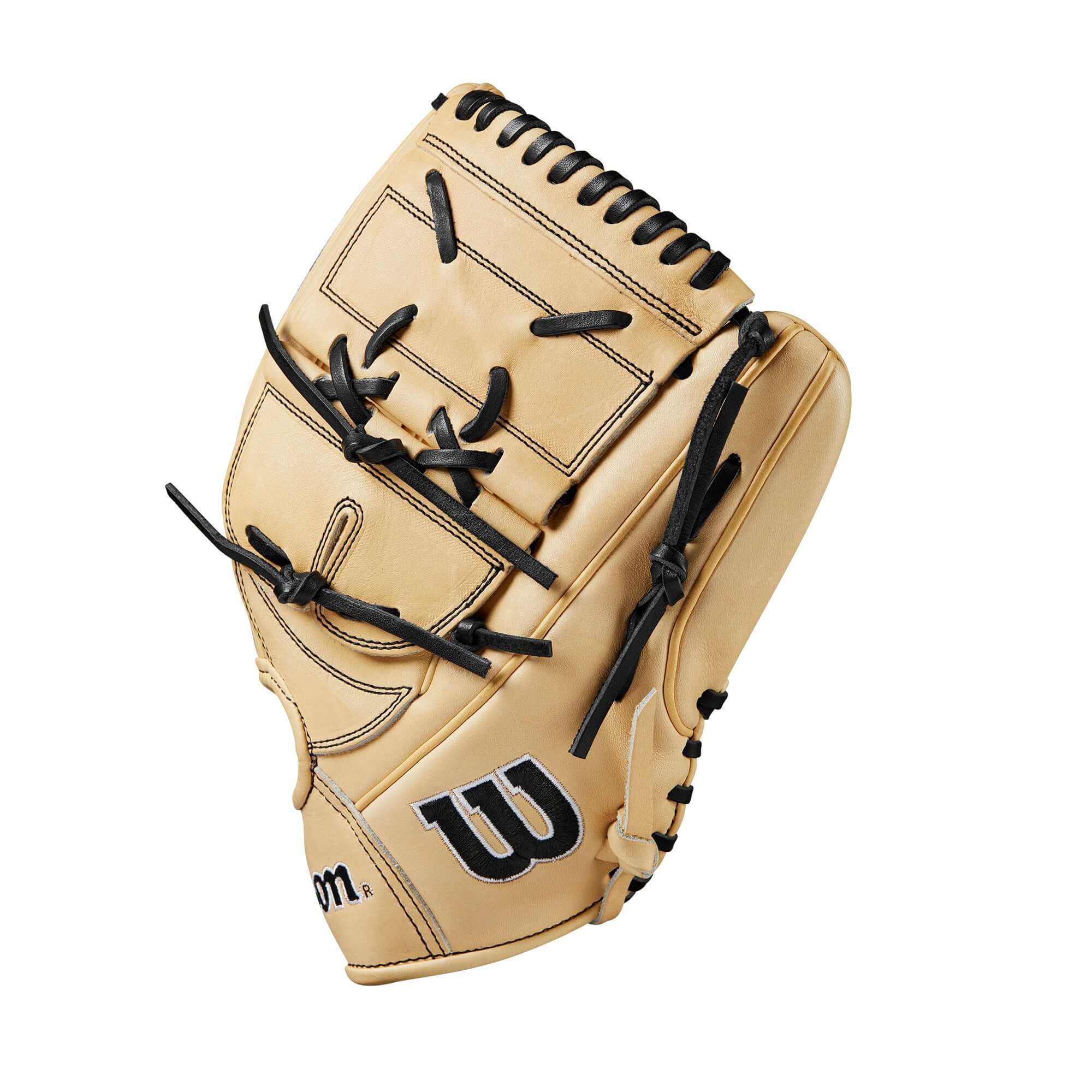 Wilson 2024 A2000 B2 Blonde/Black 12" pitcher's glove featuring Pro Stock leather and Closed Two-Piece Web design.