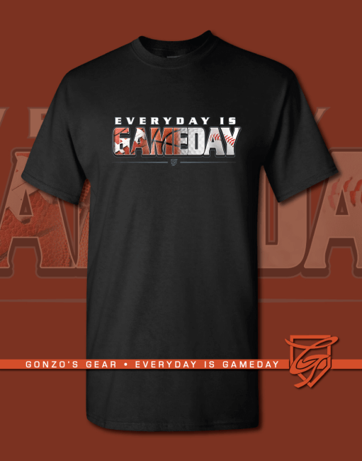 Everyday Is Gameday black t-shirt by Gonzo's Gear, 100% combed ringspun cotton, perfect for sports enthusiasts.