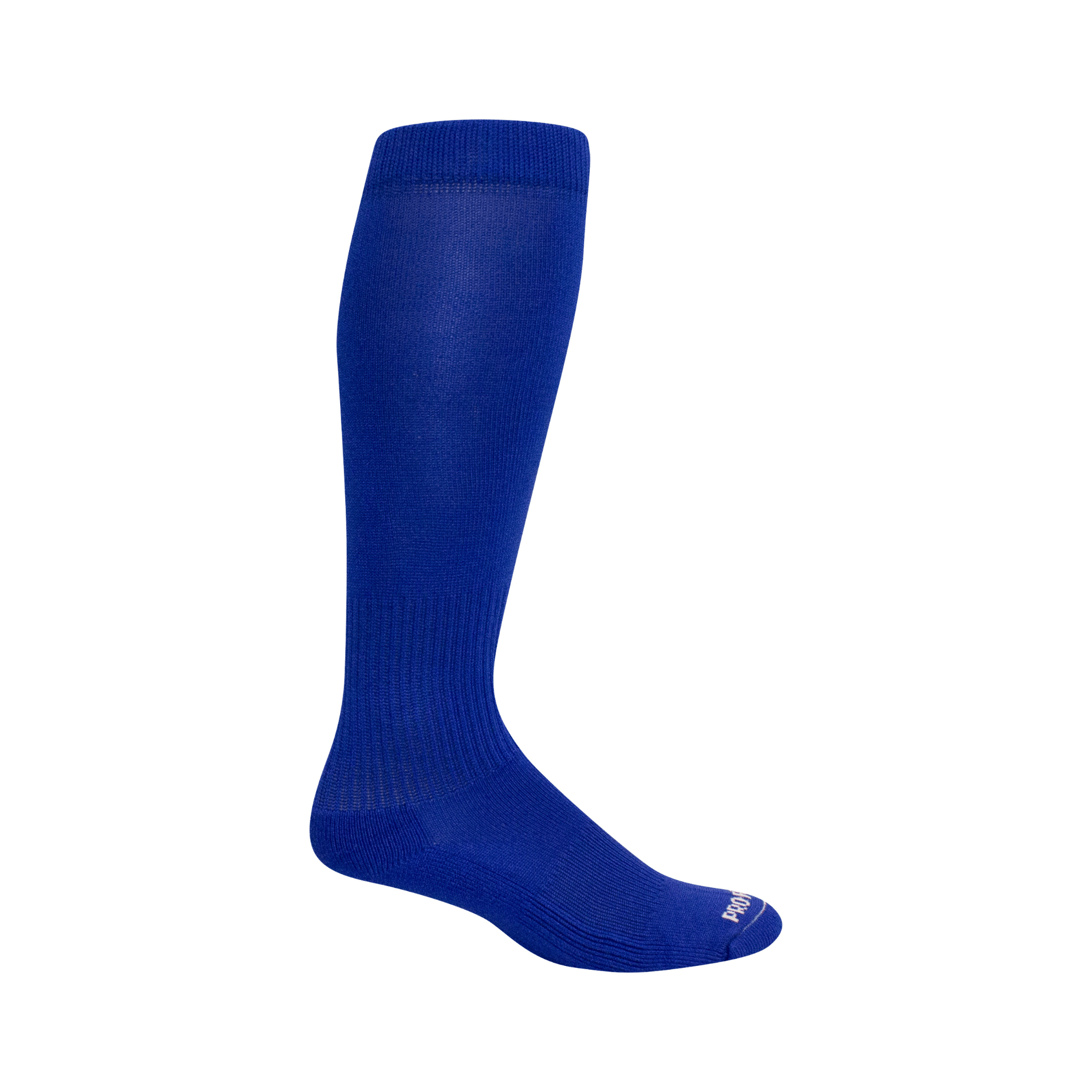 Pro Feet Performance Over-the-Calf socks in blue, featuring moisture-wicking yarns and arch support for stability.