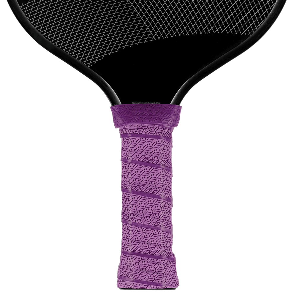 Lizard Skin DSP Ultra Pickleball Grip 0.8 mm in violet purple on a pickleball paddle handle.