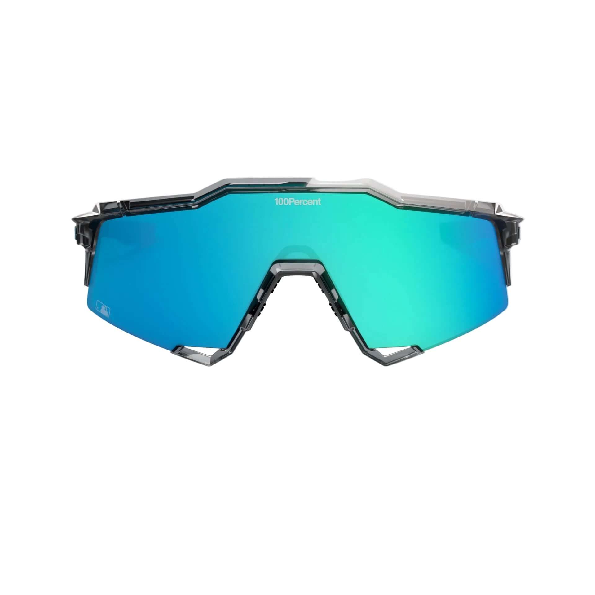 100% Speedcraft MLB Polished Translucent Grey - Blue Topaz Mirror Lens, front view showcasing reflective lenses and durable frame