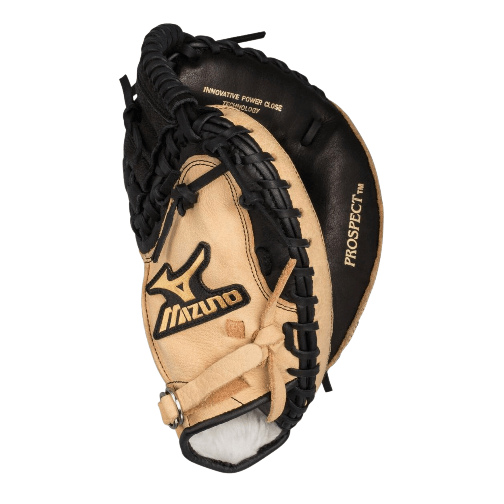 Mizuno GXC105 Prospect CM RH Black-Tan baseball glove with full grain pigskin leather for durability and softness.