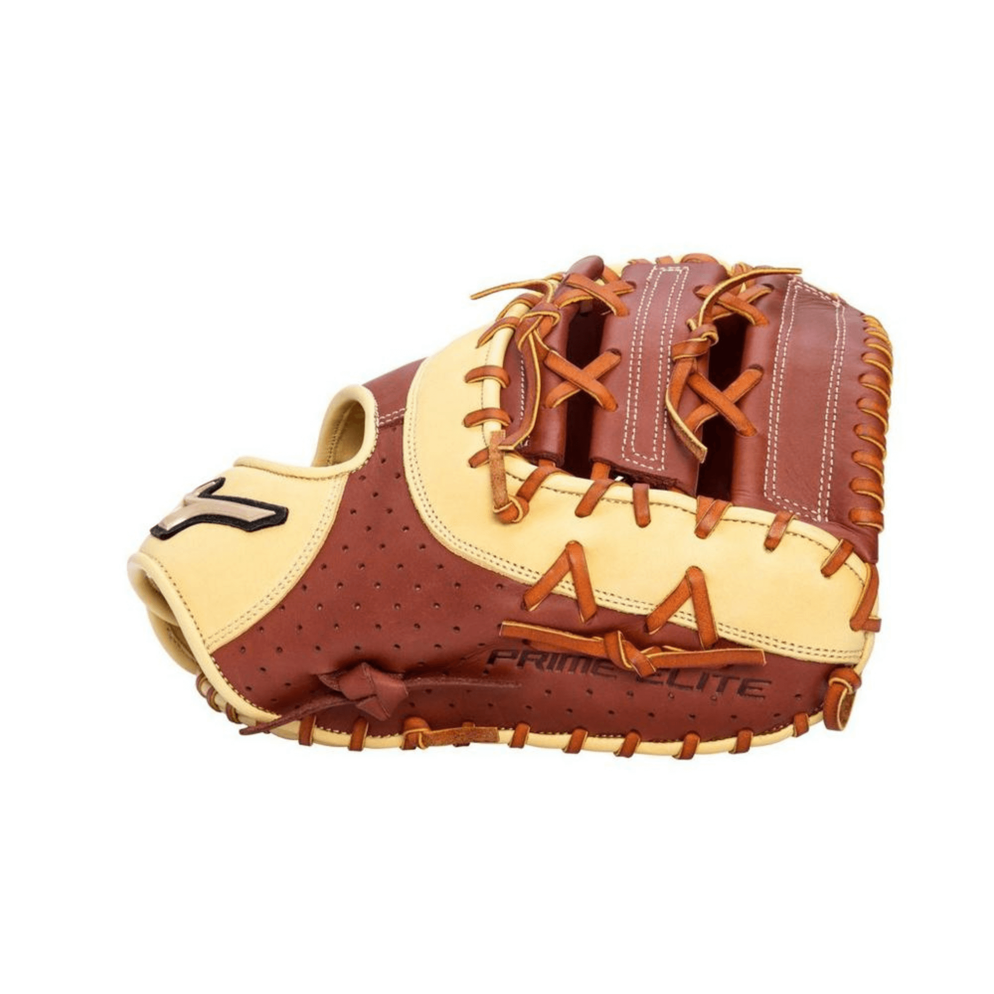 Mizuno Prime Elite First Base Mitt GPE-300FBM in mahogany-tan, 12.5", showcasing soft leather and breathable design.