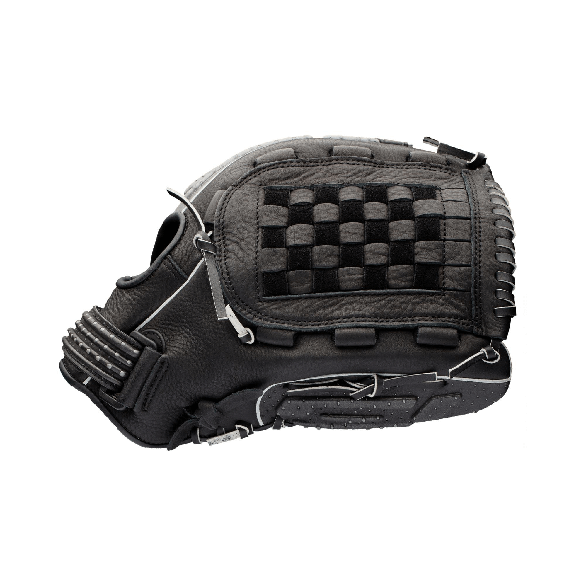 Mizuno GTF1400 Techfire SP 14 Black-Silver LHT softball glove with hybrid construction.