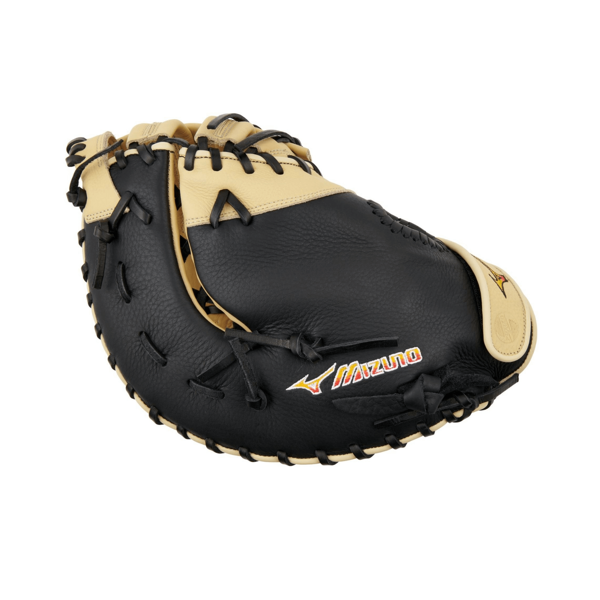 Mizuno GXF90B5 Franchise 12.5" First Base Mitt finger detail with reinforced lacing and MZO lining