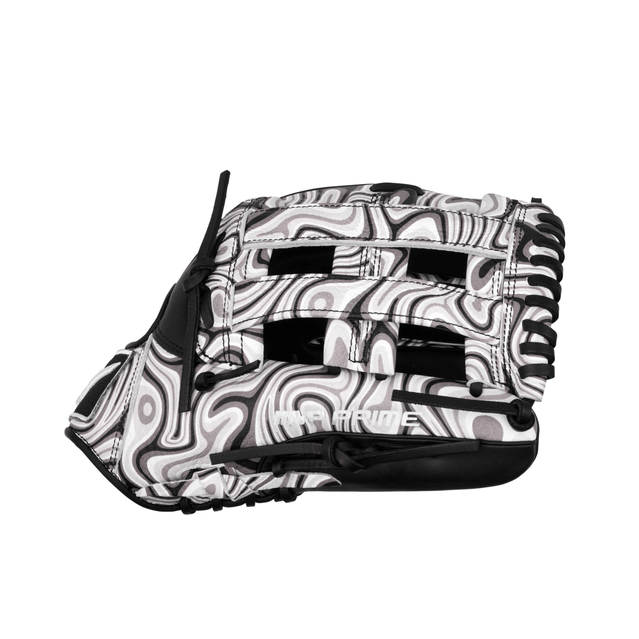 Mizuno GMVP-70MP MVP Prime 12.75" Oil Slick outfield glove thumb detail with PlusGrip padded thumb slot and premium stitching