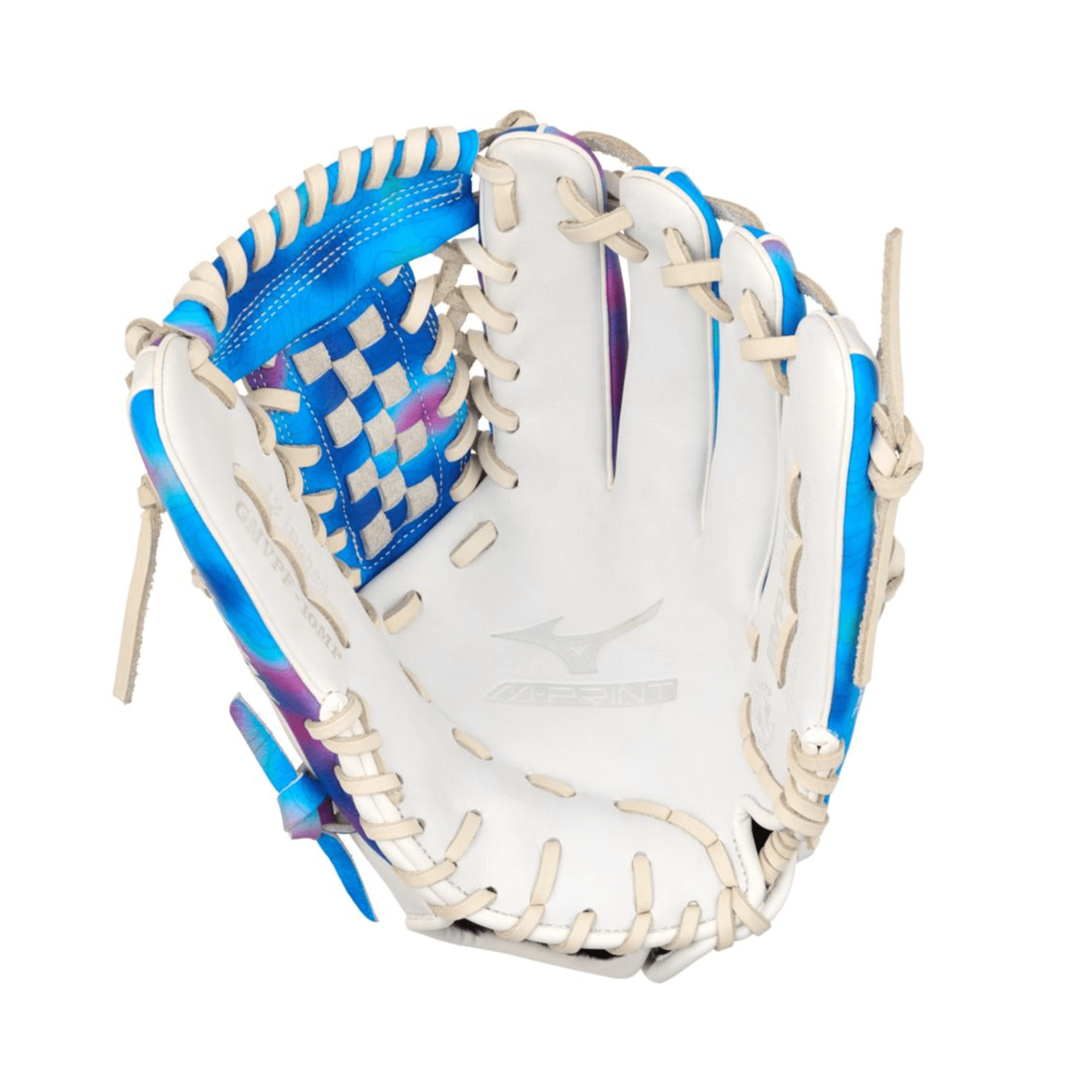 Mizuno GMVPF-10MP MVP Prime 12" Psychedelic softball glove palm view with Center Pocket Designed Patterns and Bio Soft Leather