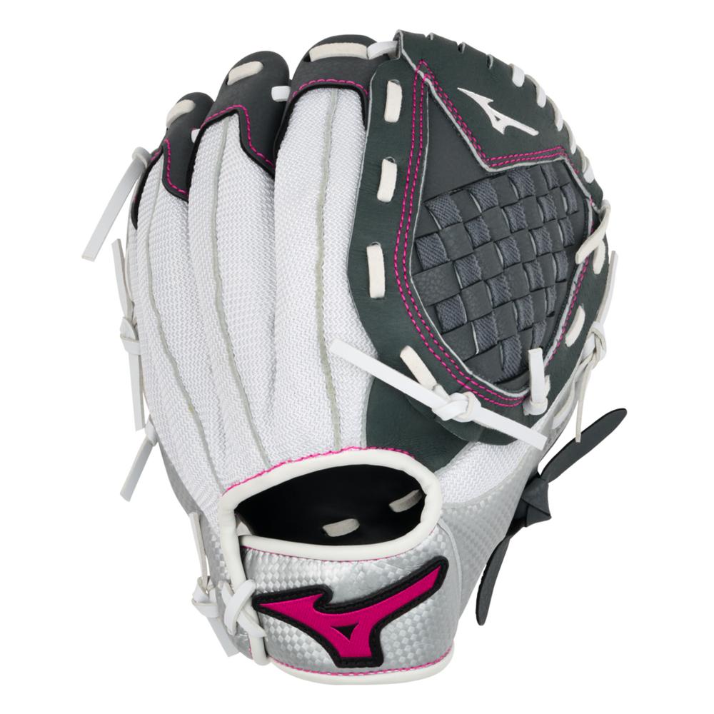Back view of Mizuno GPP1000F4 Prospect Finch Series Youth 10" Softball Glove showing mesh and wrist design.