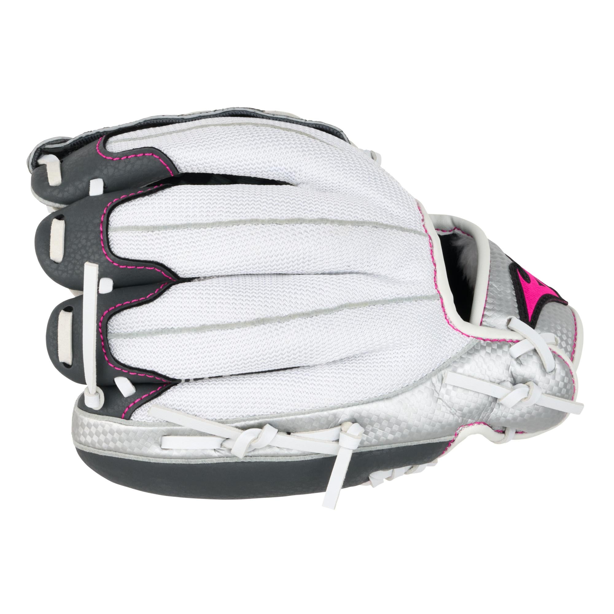 Finger stalls on Mizuno GPP1000F4 Prospect Finch Series Youth 10" Softball Glove with youth-friendly fit.