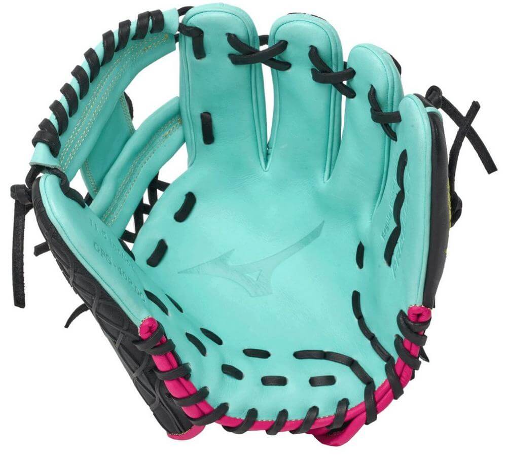 Palm view of Mizuno GPS-40RDC Pro Select DynaCage glove showing Steerhide leather texture and professional infield pattern.