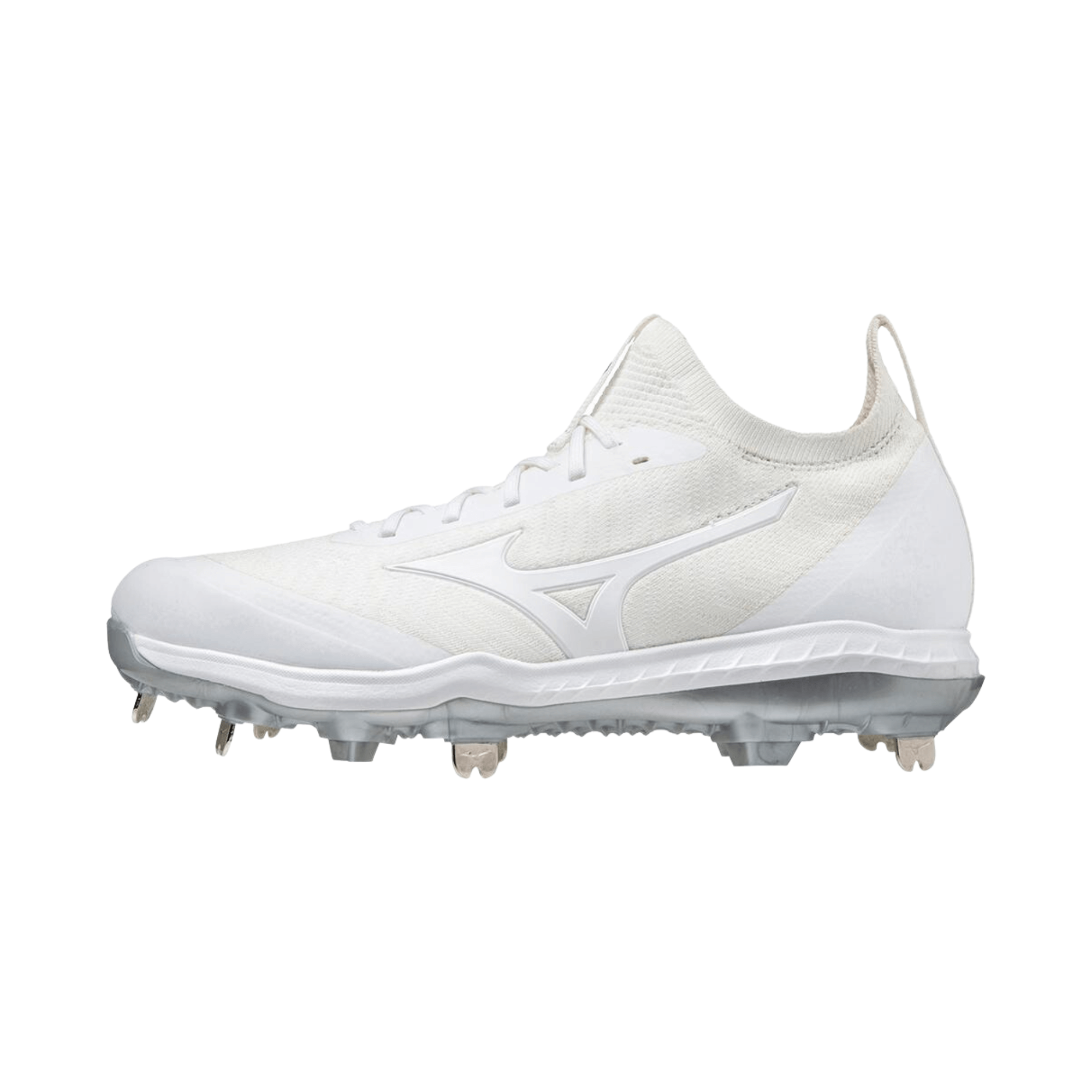 Mizuno Dominant Knit Men’s Metal Baseball Cleat White, full knit upper for natural fit