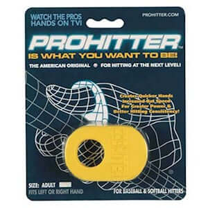 ProHitter Batting Aid in yellow packaging designed for baseball and softball, improving swing speed and power.