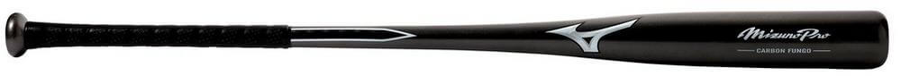 Mizuno Pro Carbon Fungo Baseball Bat in Pewter, lightweight carbon fiber, 18 oz, Micro-Whip grip for enhanced feel.