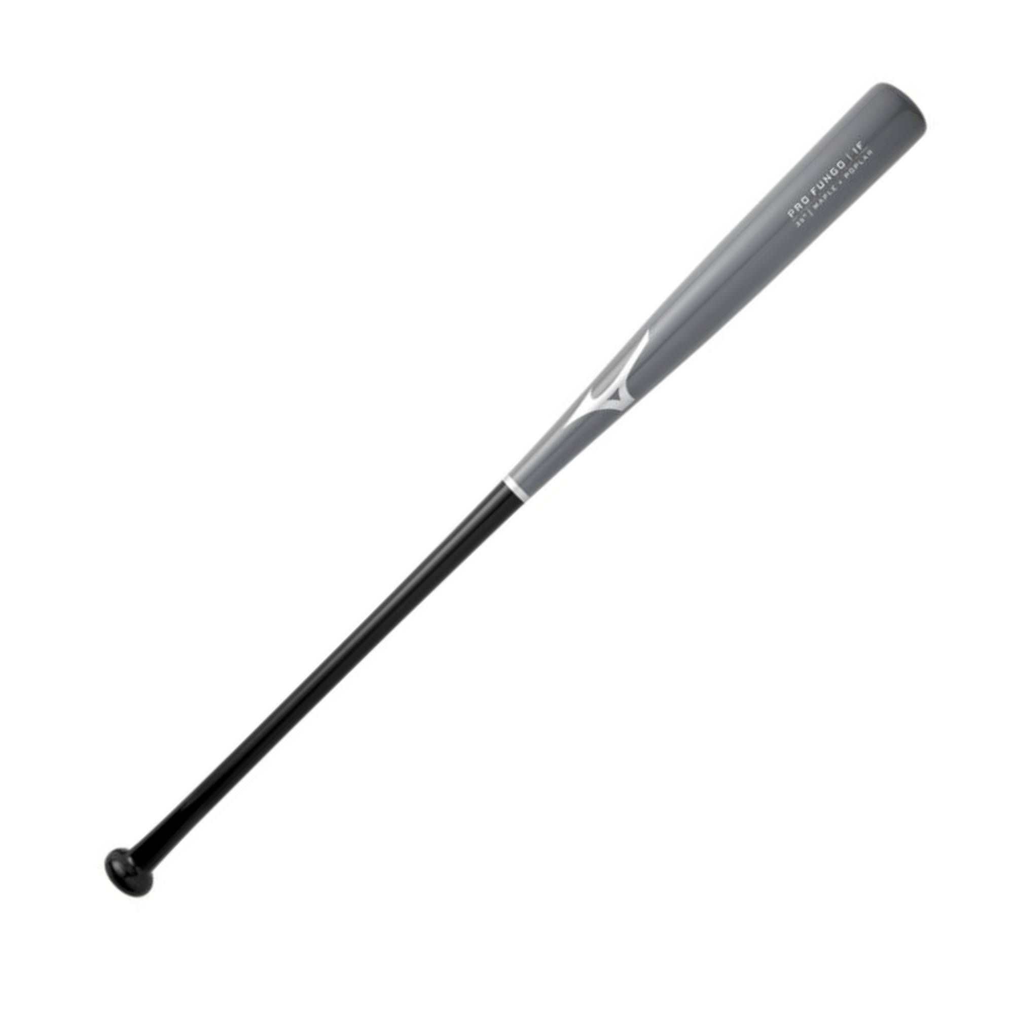 Mizuno Pro Fungo 35 Grey bat, lightweight maple hybrid, ideal for infield training with a high gloss finish.