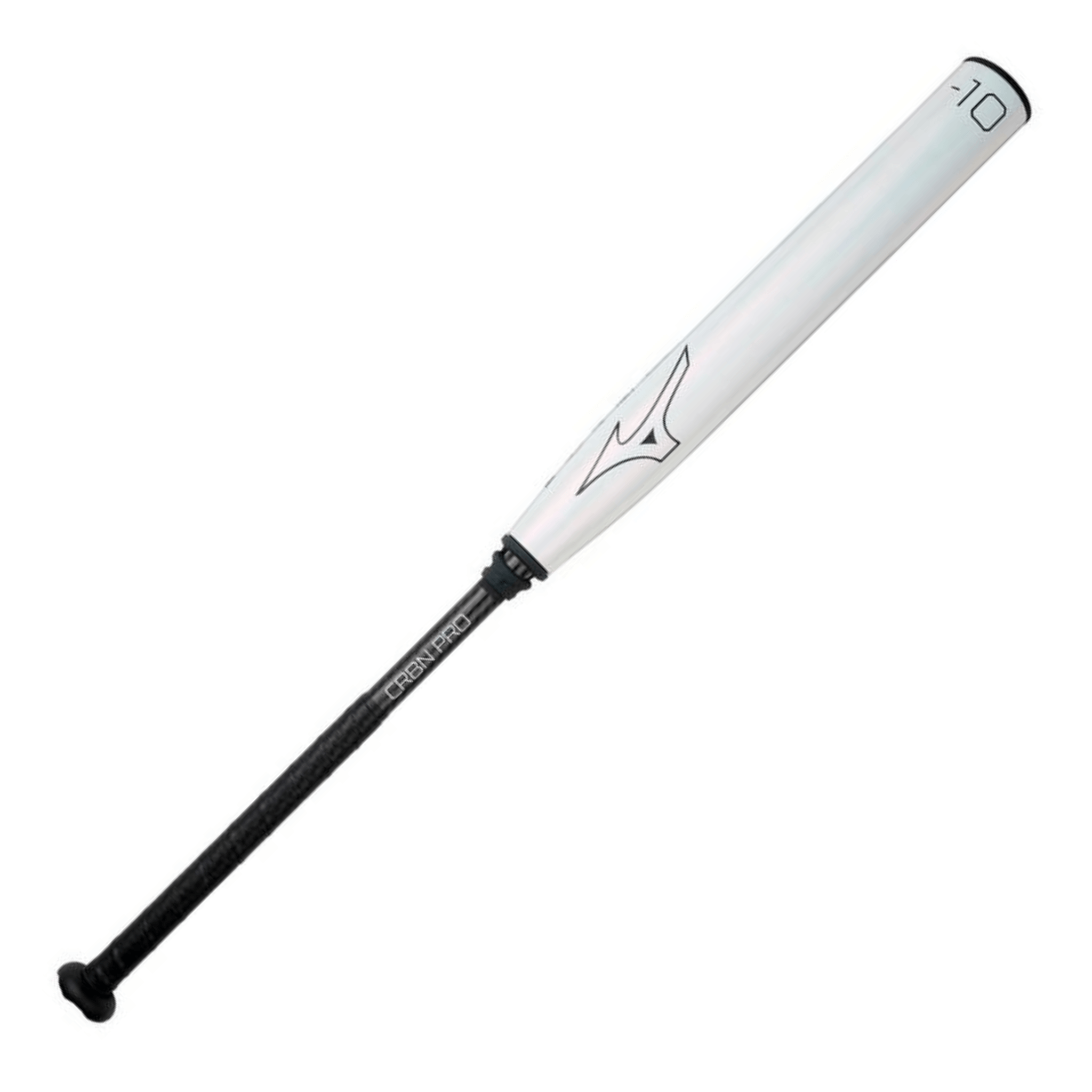 Mizuno CRBN PRO Pearl (-10) fastpitch softball bat front barrel view showing Detonator COR™ double wall technology and logo detail