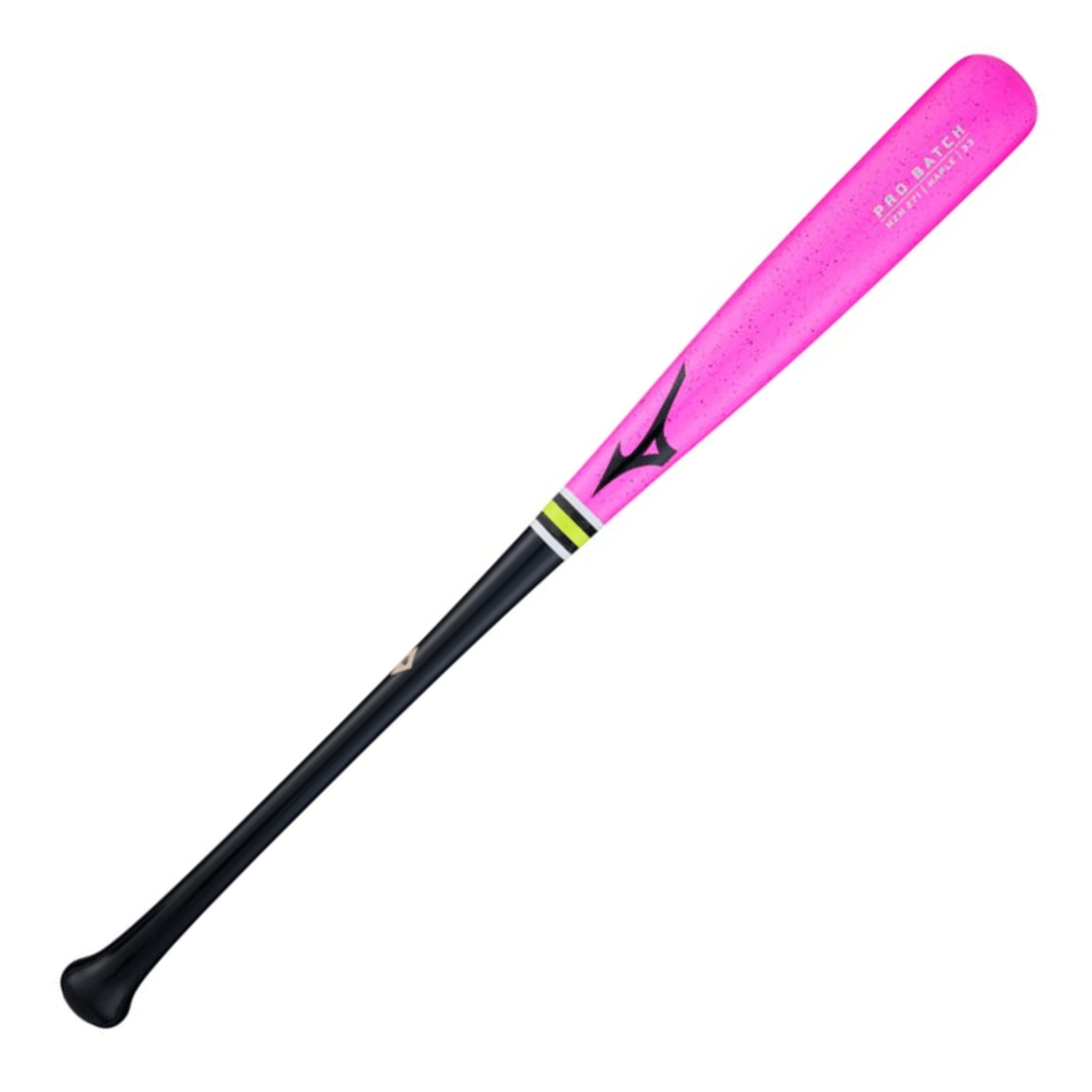 Mizuno Pro MZM 271 Pink Glo Maple wood bat barrel close-up showing compressed surface and rich finish
