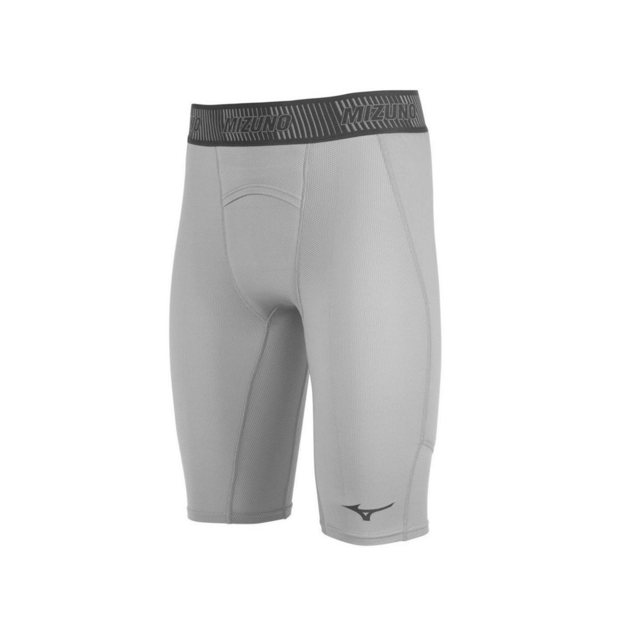 Mizuno adult grey padded sliding shorts with Aero mesh construction for breathability and comfort.