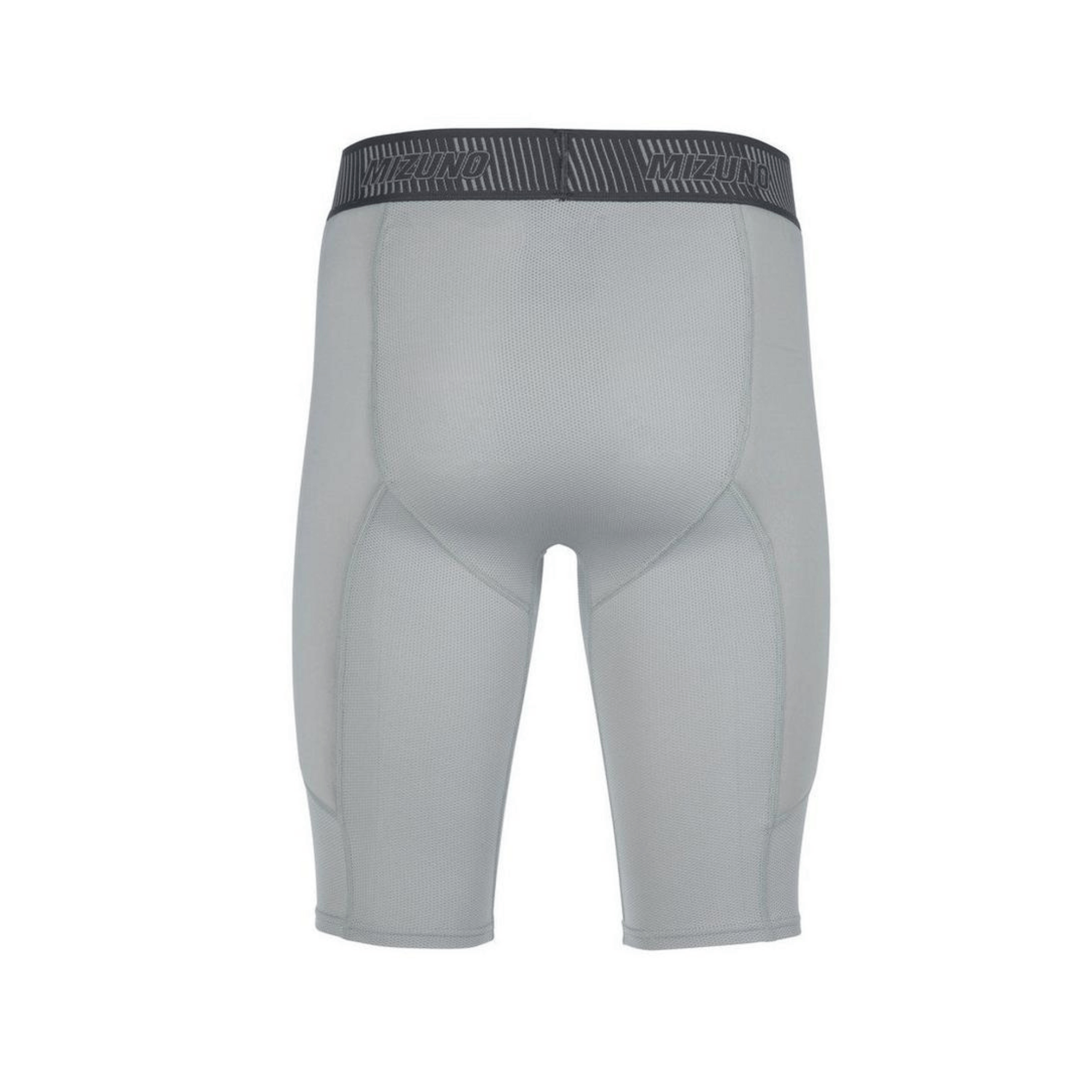 Mizuno Adult Aero Vent Padded Sliding Shorts in grey, featuring padded panels and a breathable mesh design for comfort and ventilation.