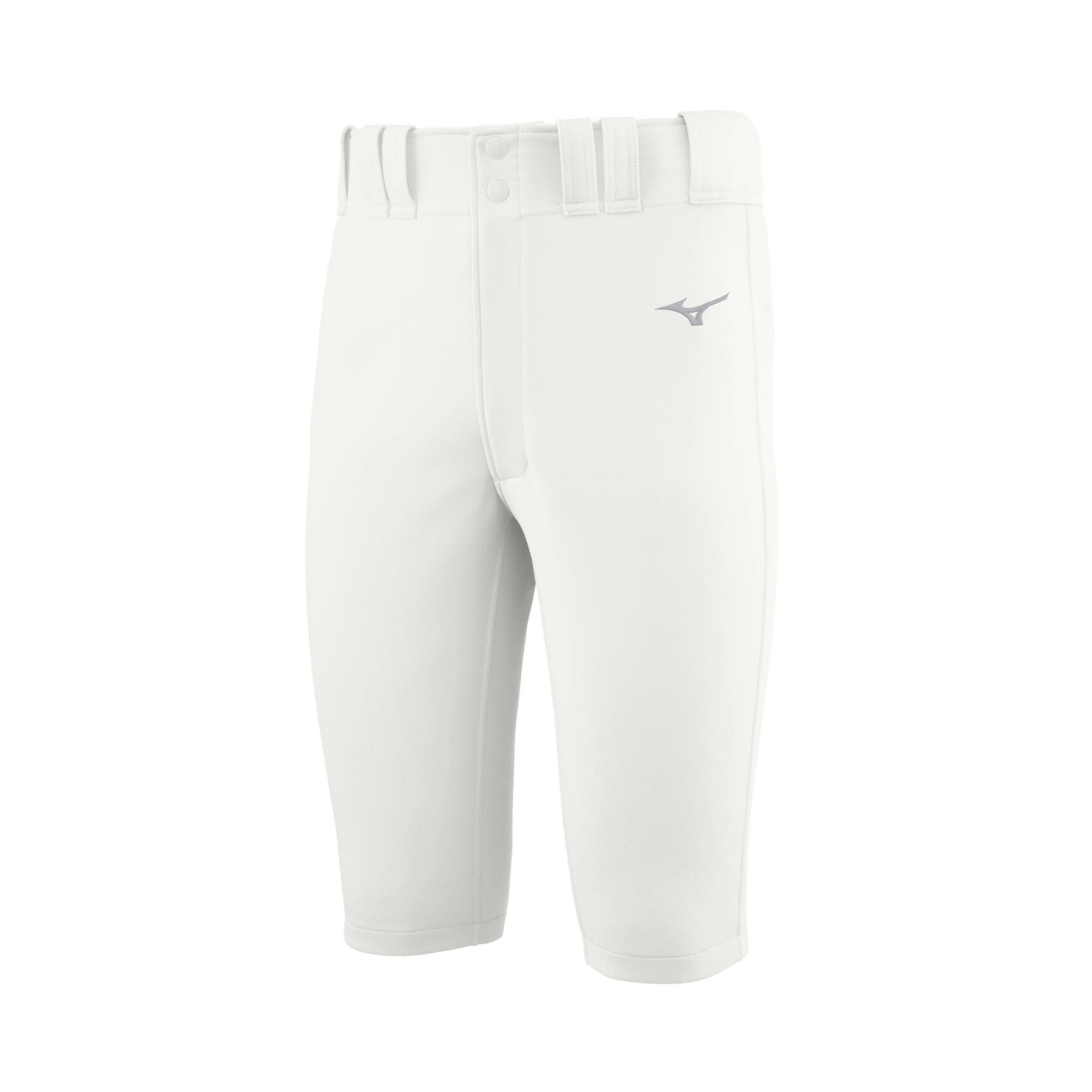 Mizuno Men's Premier Shorty Pant white front view showing athletic cut and tunnel-belt waist