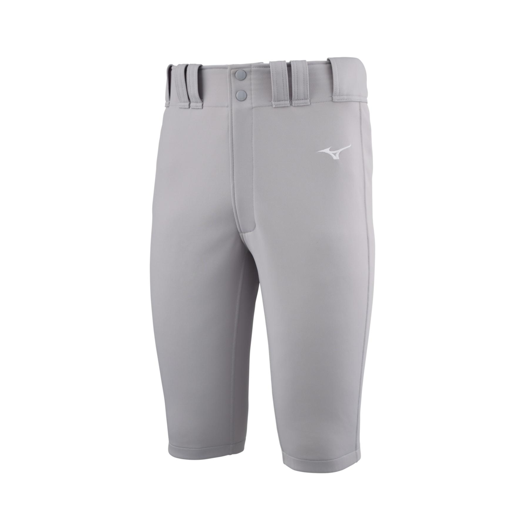 Mizuno Youth Premier Shorty Pant grey front view showing athletic cut and fit