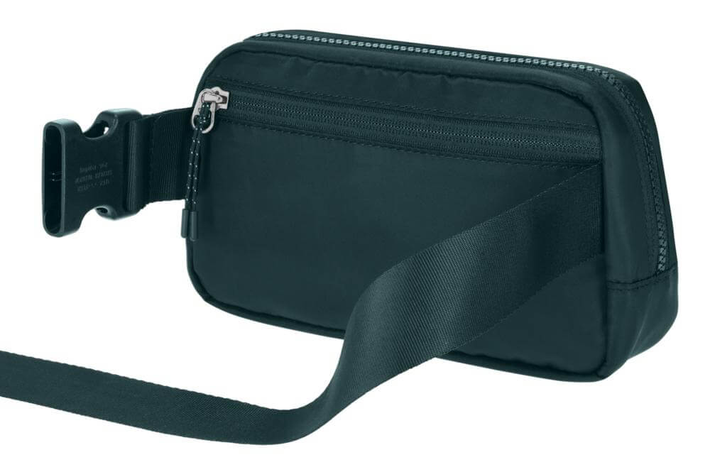 Mizuno Runbird belt bag in Ponderosa Pine, featuring a zip pocket and adjustable strap for secure carrying.