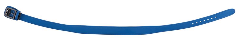 Side view of Mizuno Power Belt in blue with buckle and perforated strap.