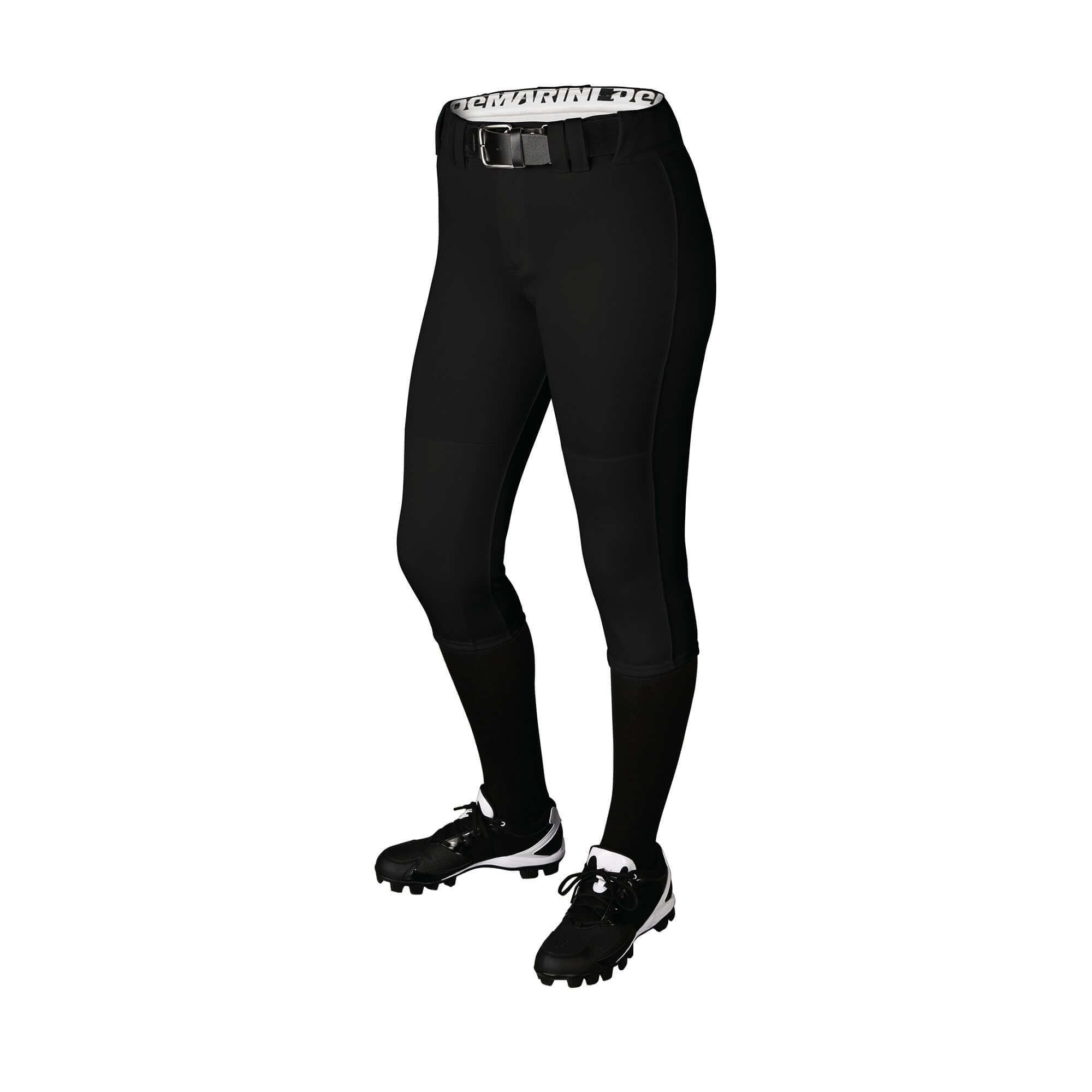DeMarini Fierce Girls Pant in black, featuring a low-rise fit, drawcord waistband, and elastic bottom for comfort and style.
